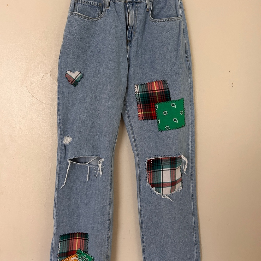 Women’s Adjustable Light Blue‎ Straight Leg Patchwork Jeans size 5